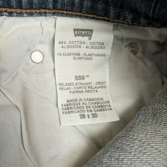 Levi's 559 Jeans Relaxed Straight Denim Cotton Men's Size 36x30 Distressed Blue - Picture 13 of 13